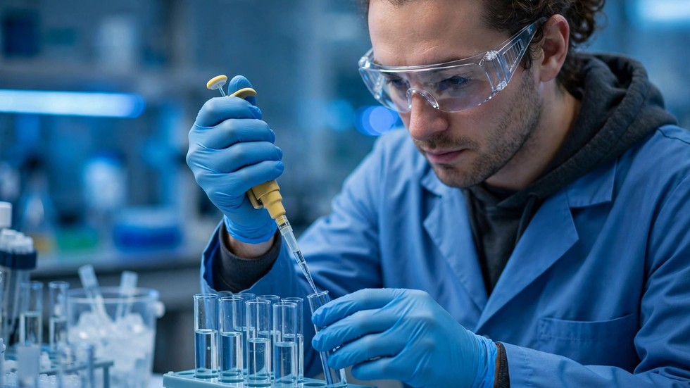 mRNA-vaccin framtid: forskare i laboratorium som arbetar med mRNA-vaccin i provrör