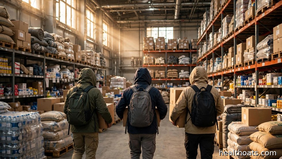 Volontärer packar matlådor för humanitär hjälp till utsatta områden.