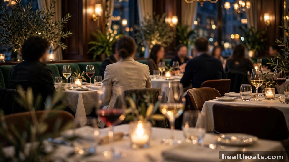 Gäster som äter middag i en modern svensk restaurang under kvällen.
