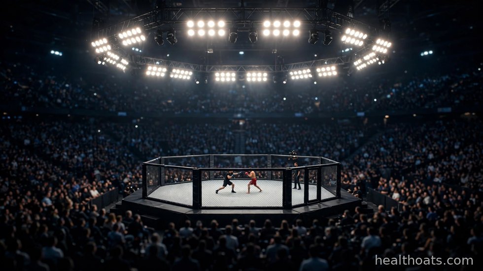 Två MMA-utövare tränar sparring i en kampsportslokal.